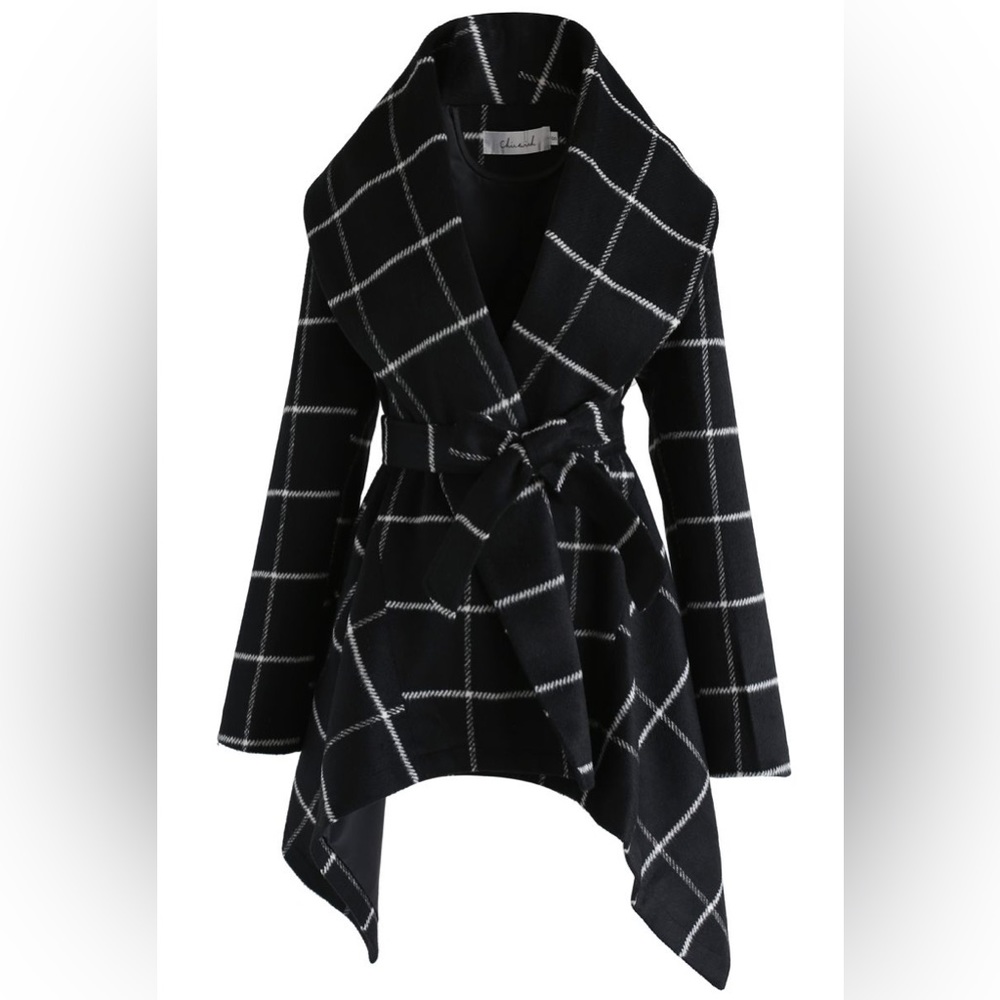 NEW w/o tags Chicwish Prairie Grid Rabato Coat in Black